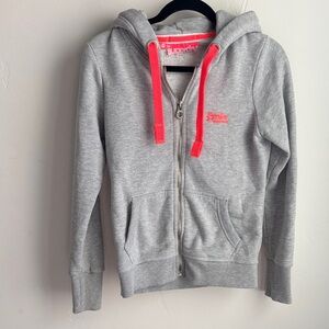 Superdry Gray Hoodie with Pink Accents
